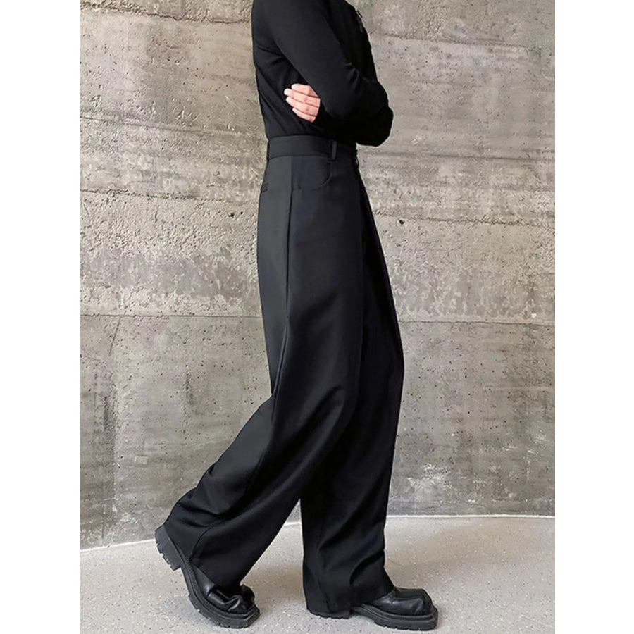 Men’s Pleated Detail Wide-Leg Pants Black / M Apparel and Accessories