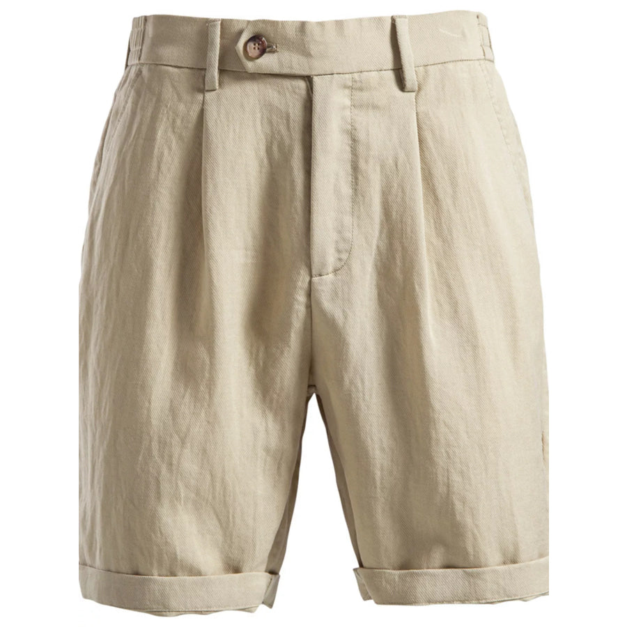 Men’s Pleated Shorts with Pockets Khaki / S Apparel and Accessories