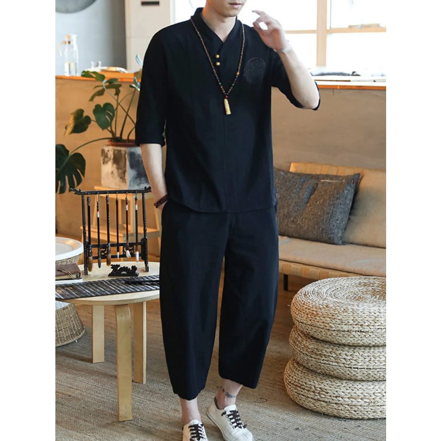 Men’s Plus Size 3/4 Sleeve Top and Pants Set Apparel and Accessories
