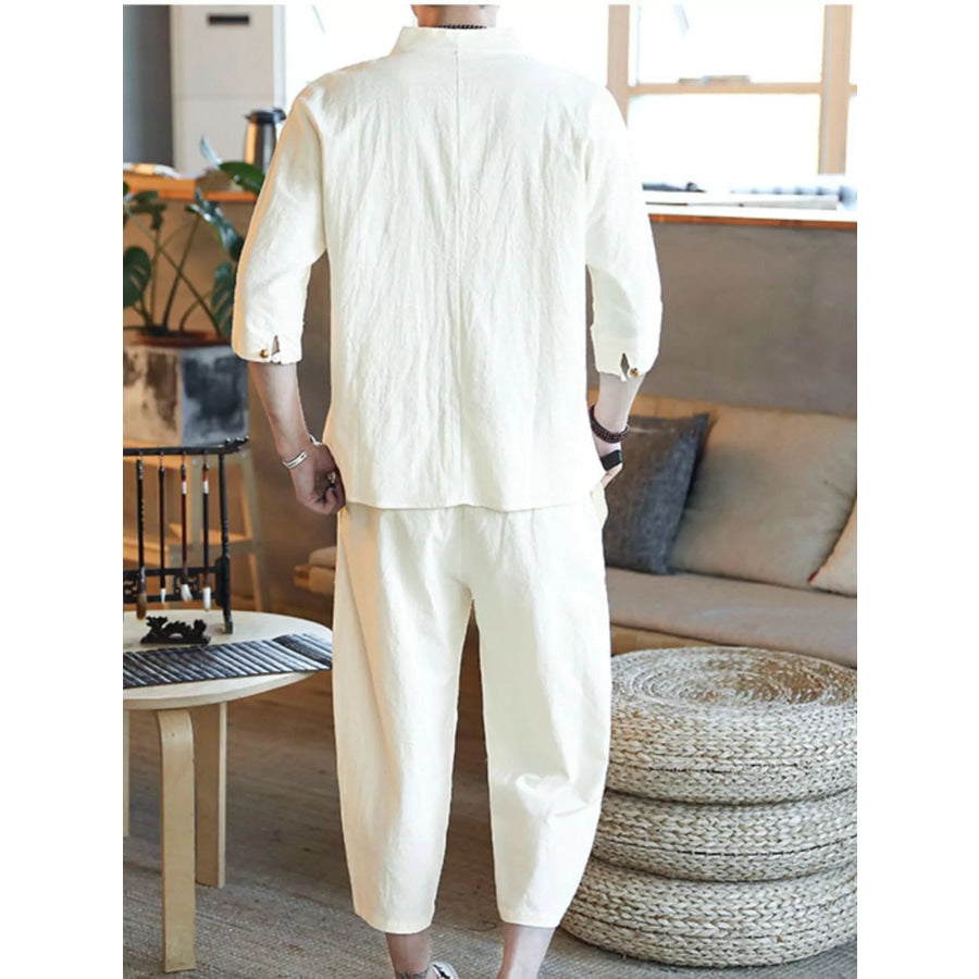 Men’s Plus Size 3/4 Sleeve Top and Pants Set Apparel and Accessories