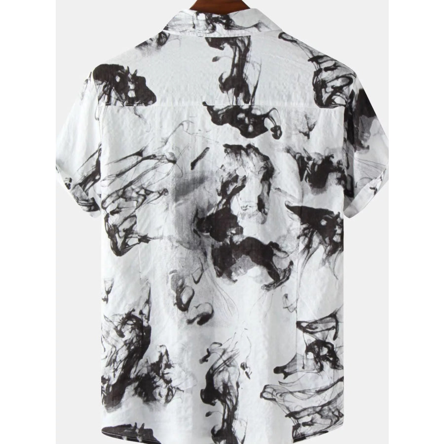 Men’s Plus Size Abstract Ink Splash Print Short Sleeve Shirt Apparel and Accessories