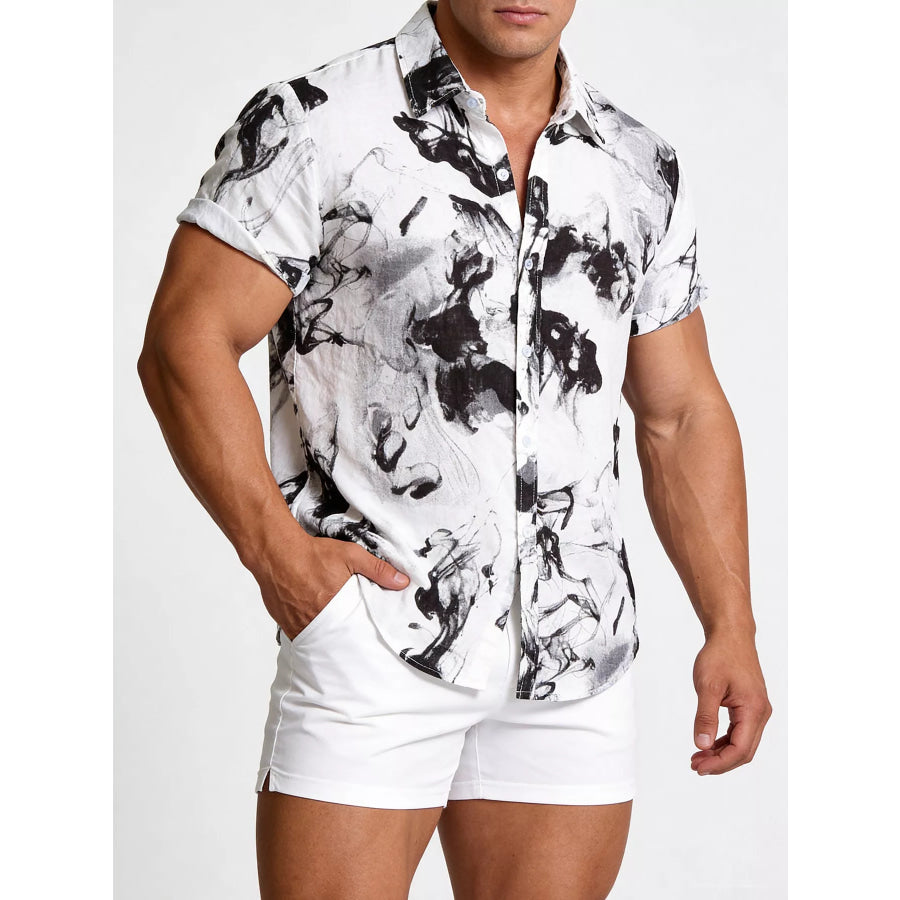 Men’s Plus Size Abstract Ink Splash Print Short Sleeve Shirt Black / M Apparel and Accessories