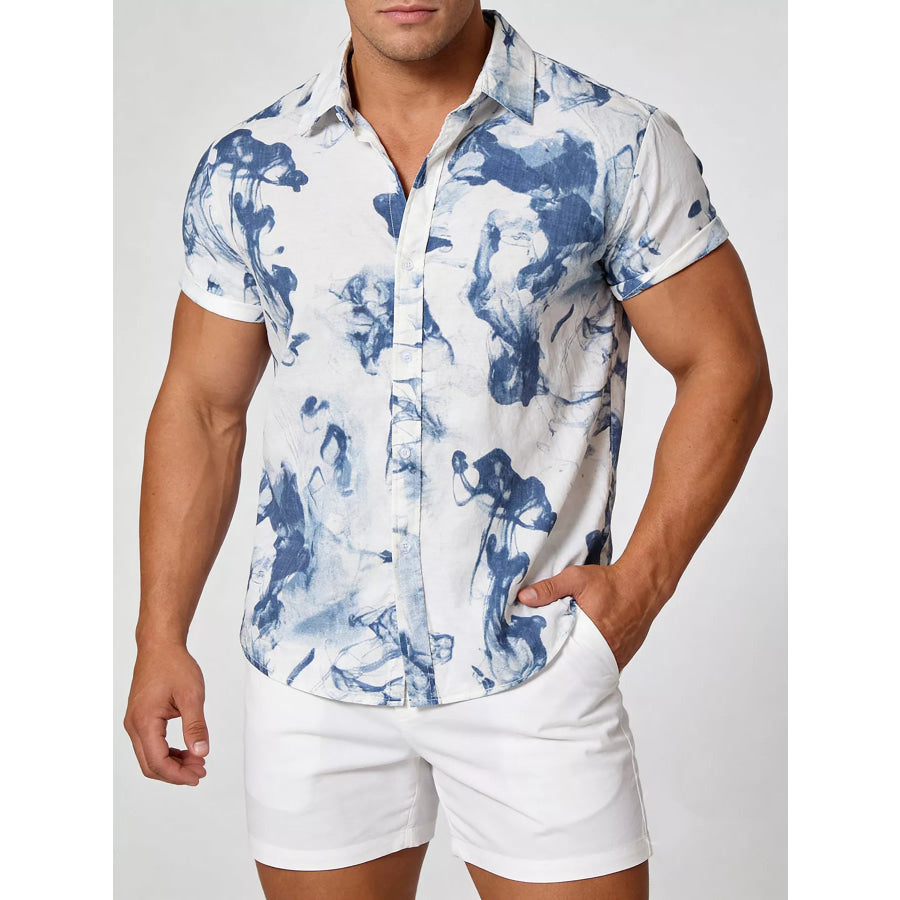 Men’s Plus Size Abstract Ink Splash Print Short Sleeve Shirt Blue / M Apparel and Accessories