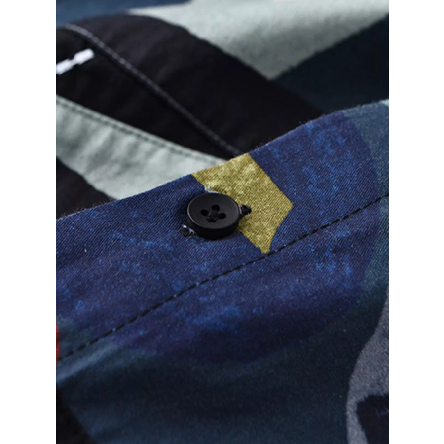 Men’s Plus Size Abstract Patchwork Short Sleeve Shirt Apparel and Accessories