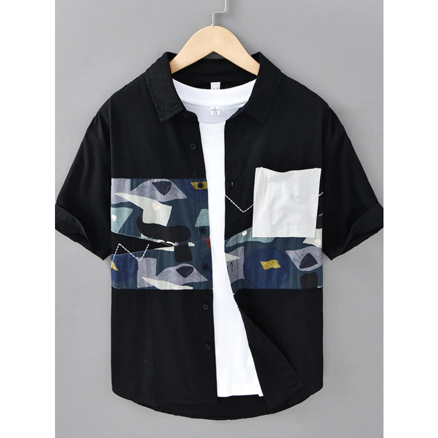 Men’s Plus Size Abstract Patchwork Short Sleeve Shirt Black / M Apparel and Accessories