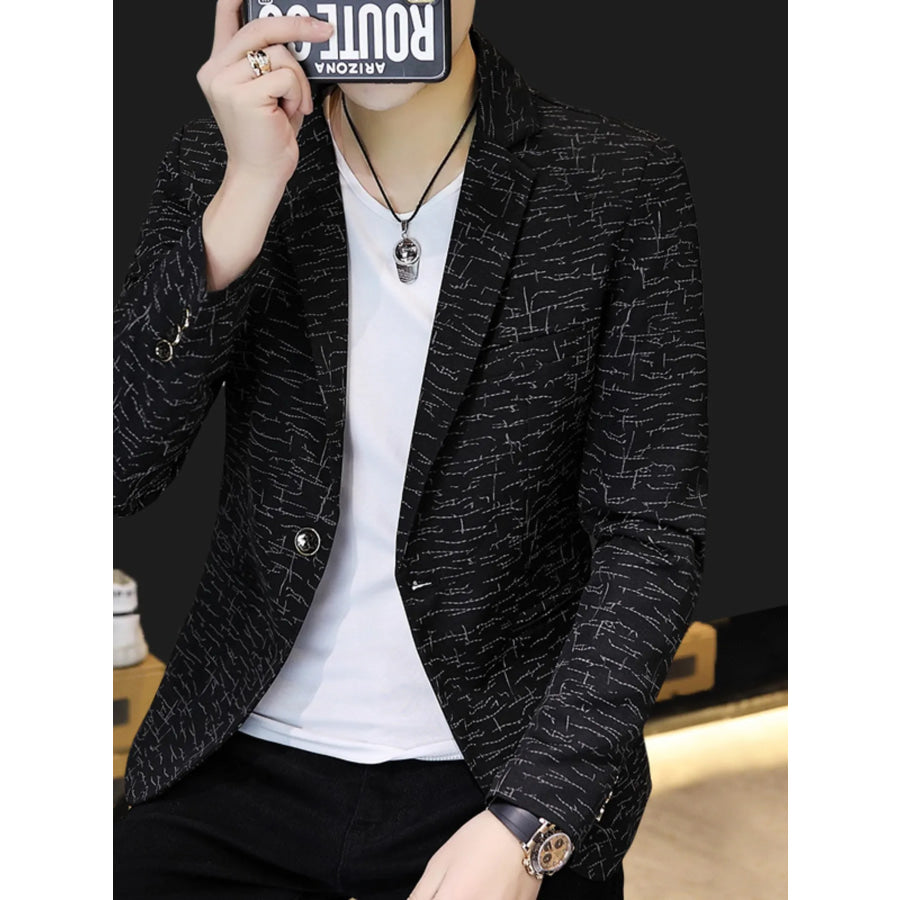 Men’s Plus Size Abstract Patterned Slim Fit Blazer Black / M Apparel and Accessories