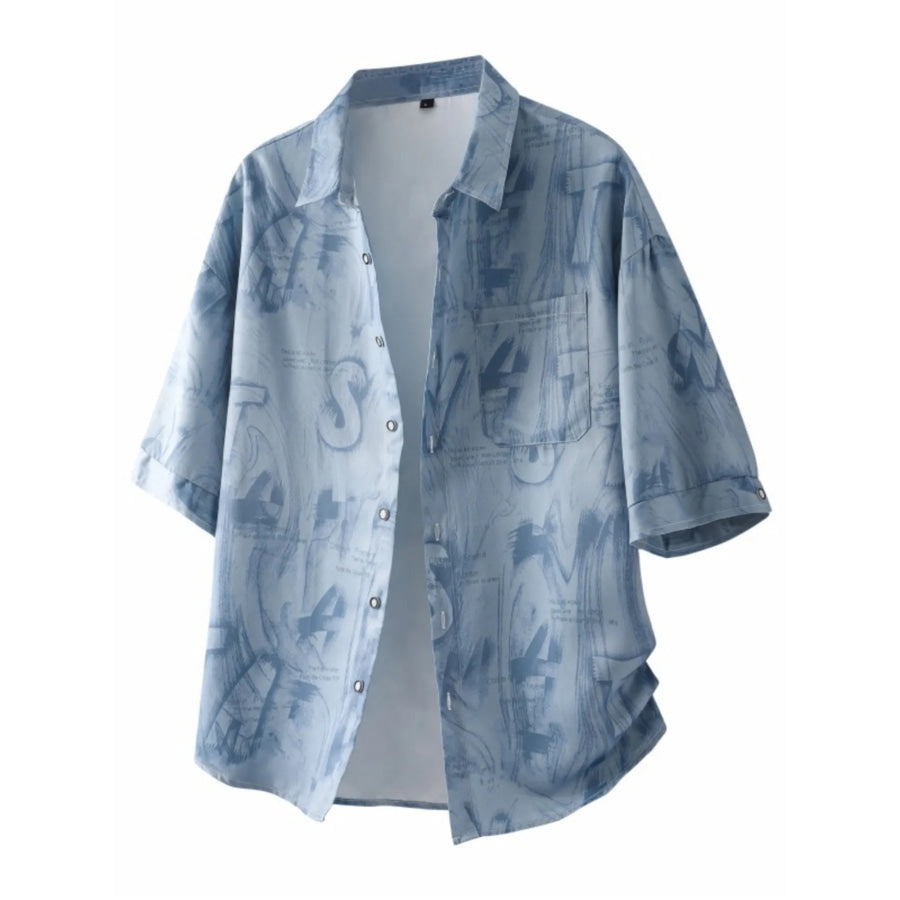 Men’s Plus Size Abstract Print Casual Short Sleeve Shirt Blue / M Apparel and Accessories