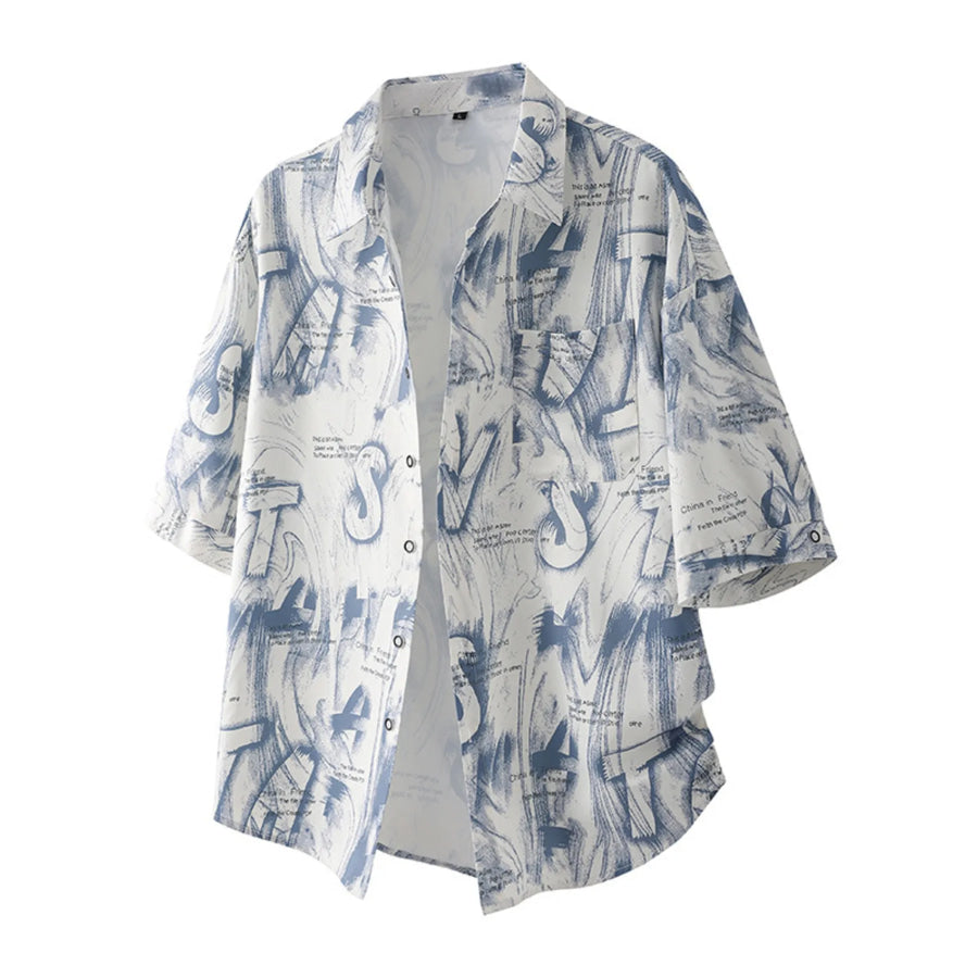 Men’s Plus Size Abstract Print Casual Short Sleeve Shirt White / M Apparel and Accessories