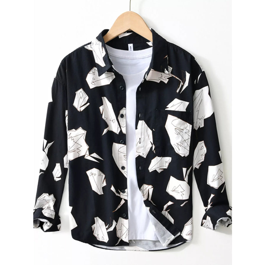 Men’s Plus Size Abstract Print Long Sleeve Casual Shirt Black / M Apparel and Accessories