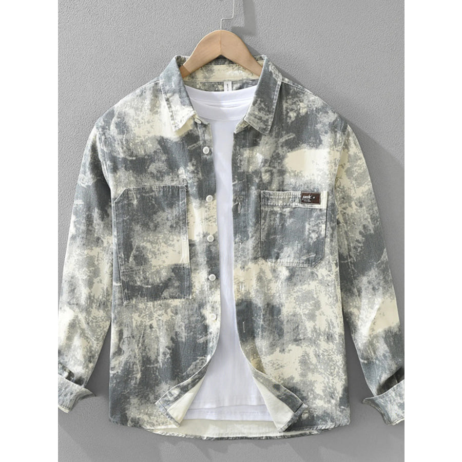 Men’s Plus Size Abstract Print Long Sleeve Casual Shirt Grey / M Apparel and Accessories