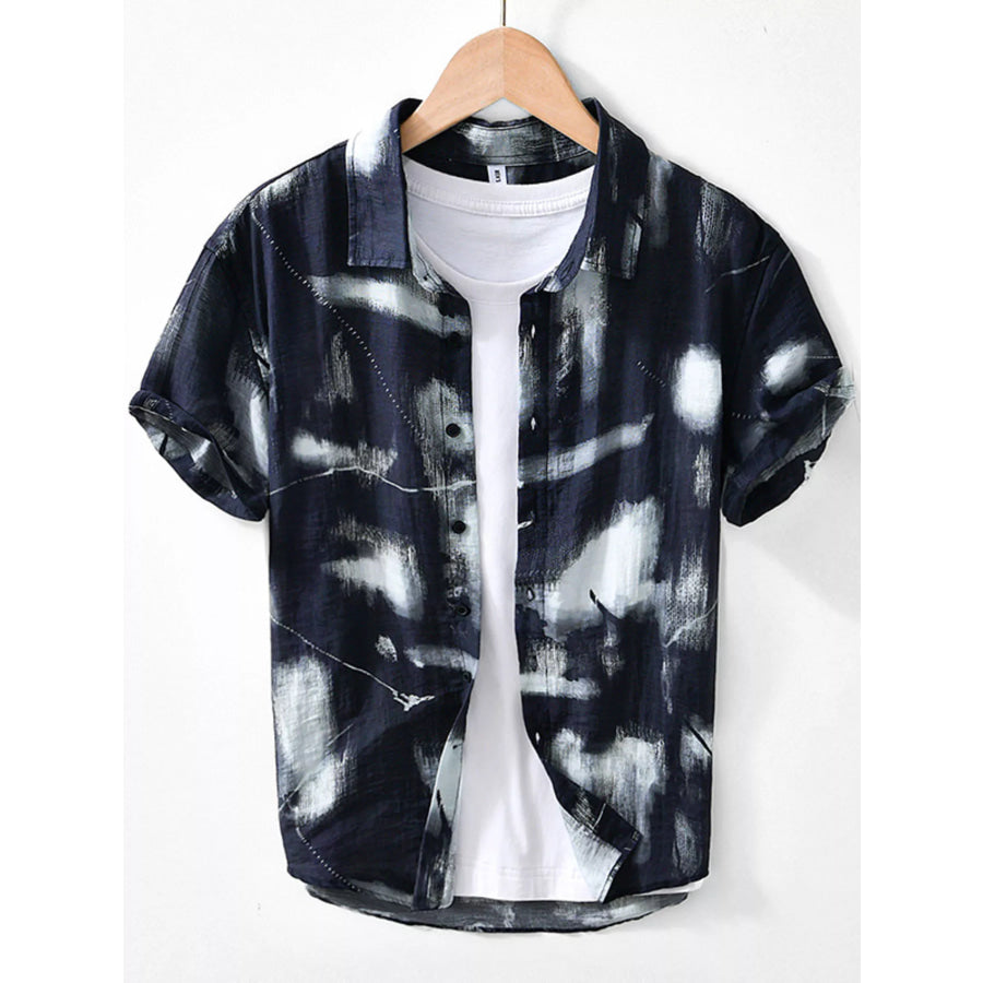 Men’s Plus Size Abstract Print Short Sleeve Shirt Black / M Apparel and Accessories