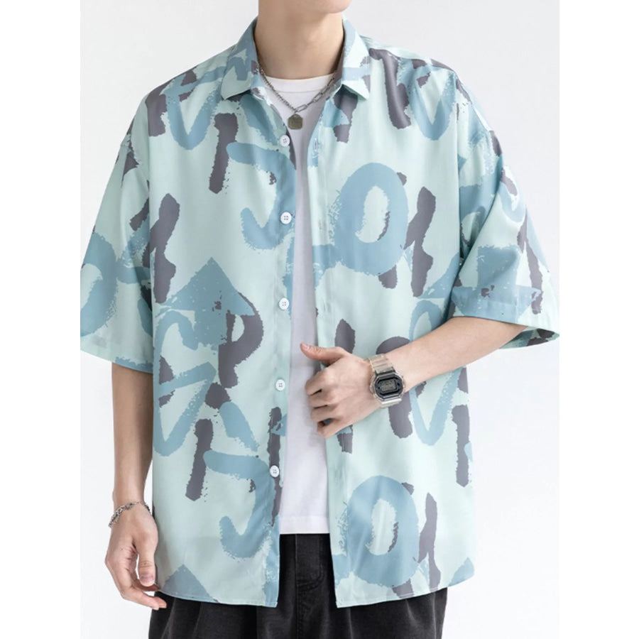 Men’s Plus Size Abstract Print Short Sleeve Shirt Green / M Apparel and Accessories