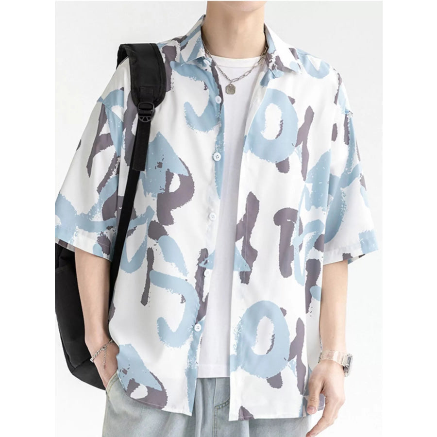 Men’s Plus Size Abstract Print Short Sleeve Shirt White / M Apparel and Accessories