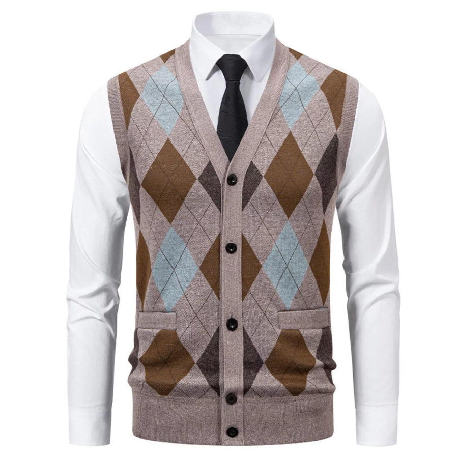 Men’s Plus Size Argyle Pattern V-Neck Button-Down Cardigan Vest Apparel and Accessories