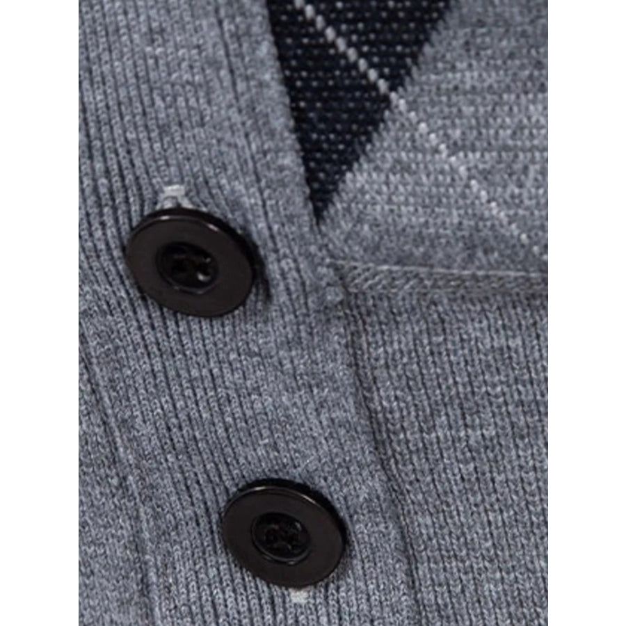 Men’s Plus Size Argyle Pattern V-Neck Button-Down Cardigan Vest Apparel and Accessories
