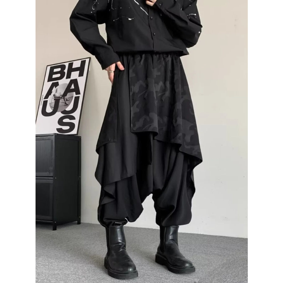 Men’s Plus Size Asymmetrical Camo Waist Harem Pants Black / M Apparel and Accessories