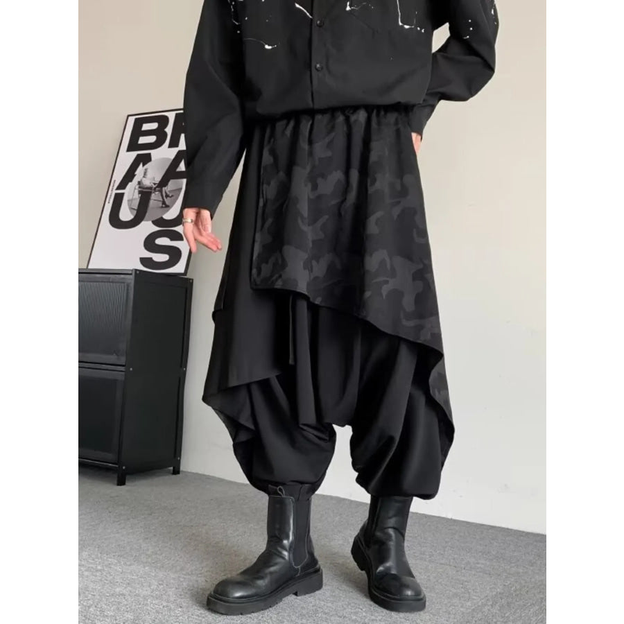 Men’s Plus Size Asymmetrical Camo Waist Harem Pants Black / M Apparel and Accessories