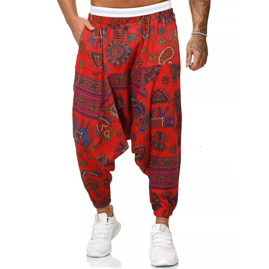 Men’s Plus Size Bohemian Print Harem Pants Red / M Apparel and Accessories