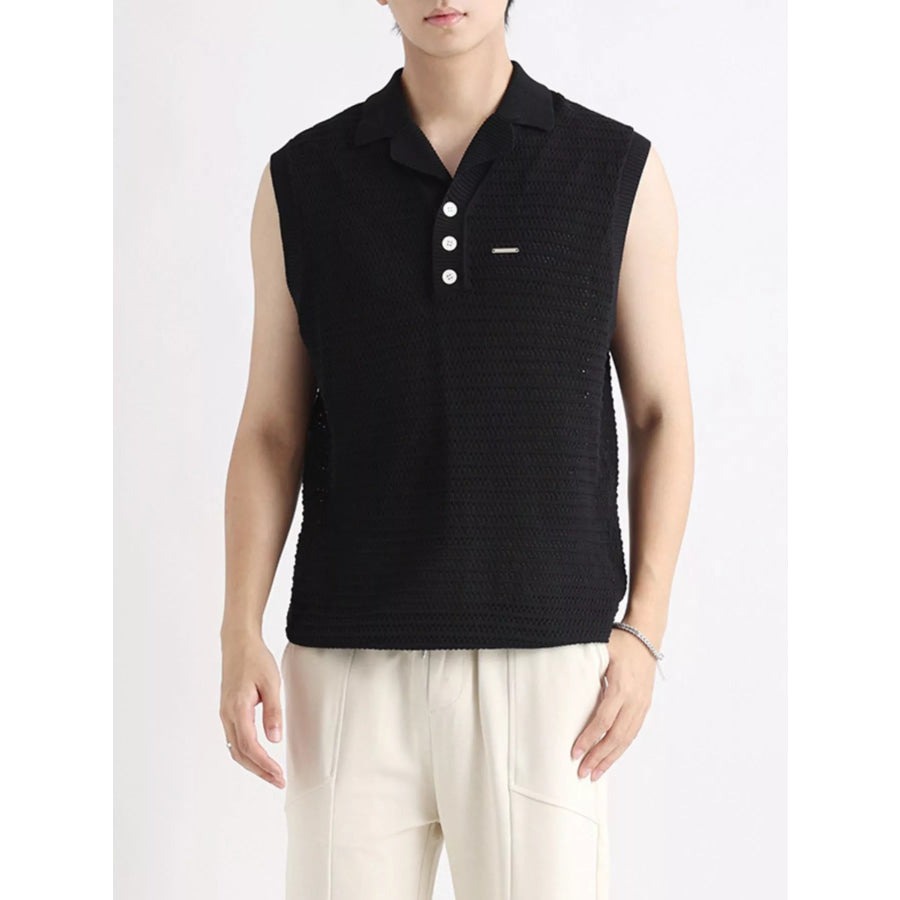 Men’s Plus Size Breathable Knit Polo Collar Tank Black / M Apparel and Accessories
