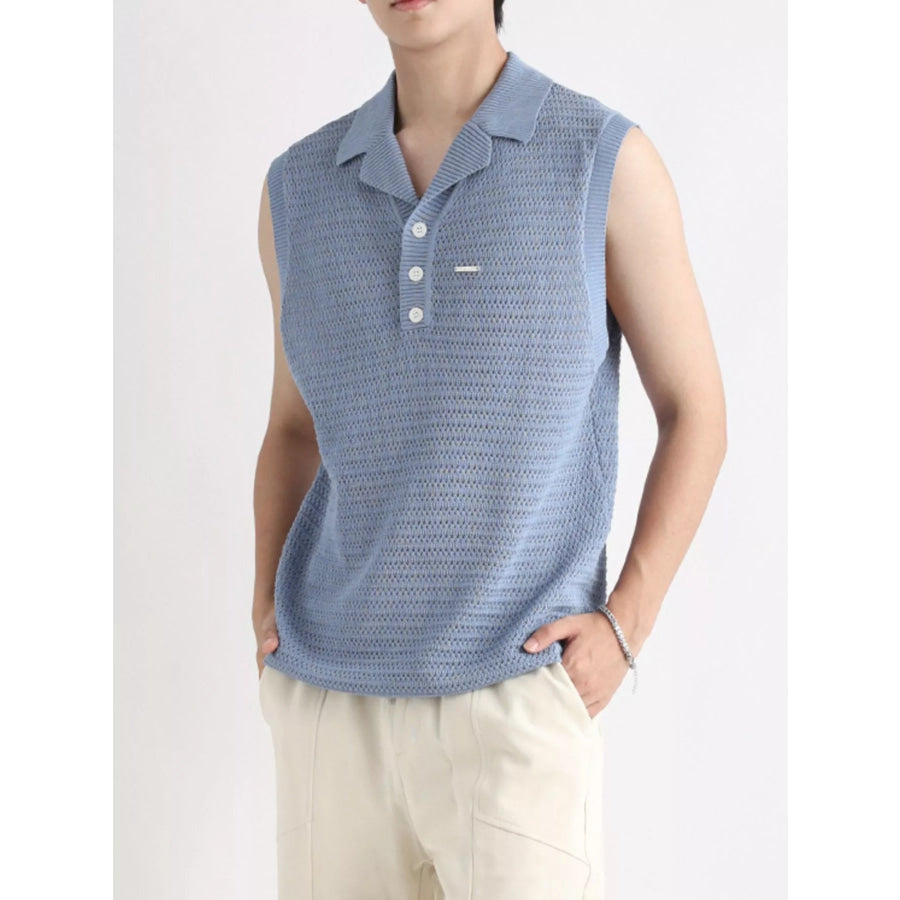 Men’s Plus Size Breathable Knit Polo Collar Tank Blue / M Apparel and Accessories