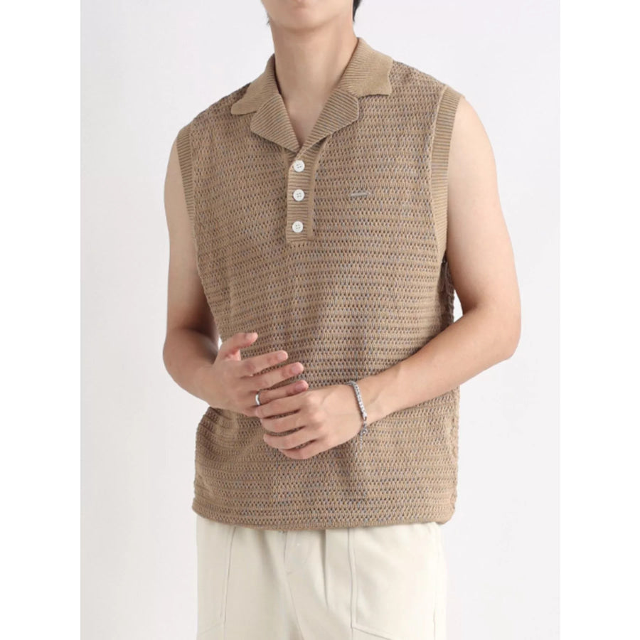 Men’s Plus Size Breathable Knit Polo Collar Tank Camel / M Apparel and Accessories