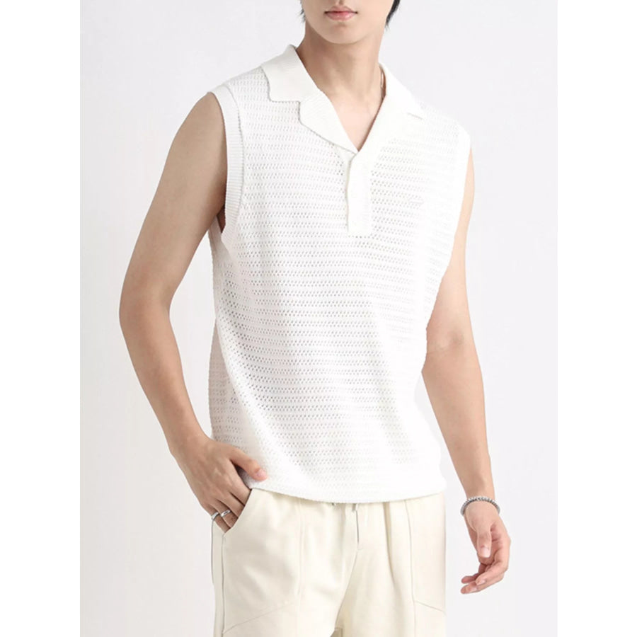 Men’s Plus Size Breathable Knit Polo Collar Tank White / M Apparel and Accessories