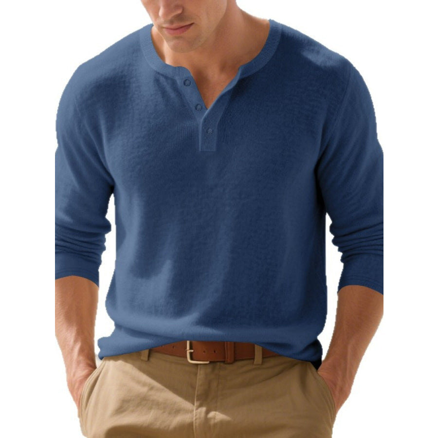 Men’s Plus Size Breathable Long Sleeve T-Shirt Denim Blue / M Apparel and Accessories
