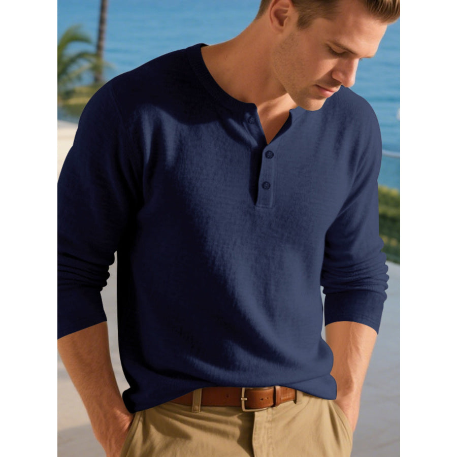 Men’s Plus Size Breathable Long Sleeve T-Shirt Navy Blue / M Apparel and Accessories
