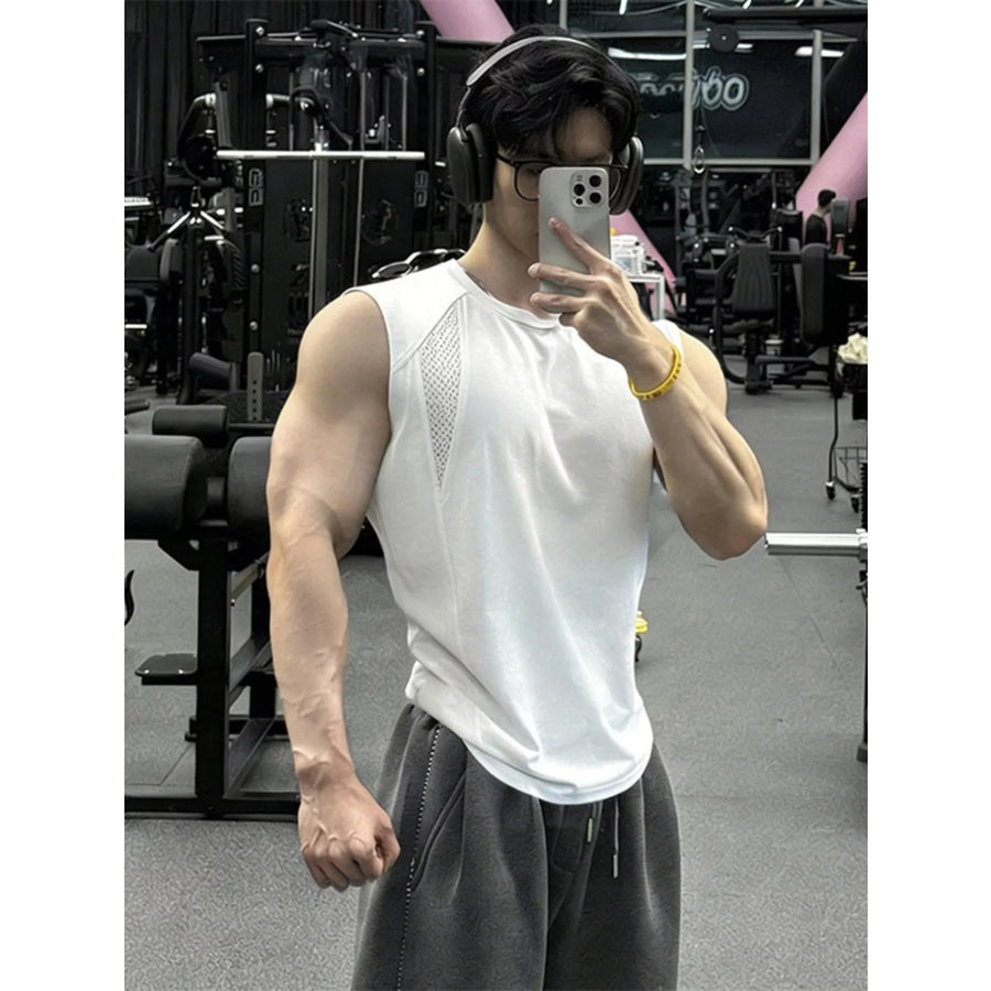 Men’s Plus Size Breathable Mesh Panel Tank Top White / M Apparel and Accessories