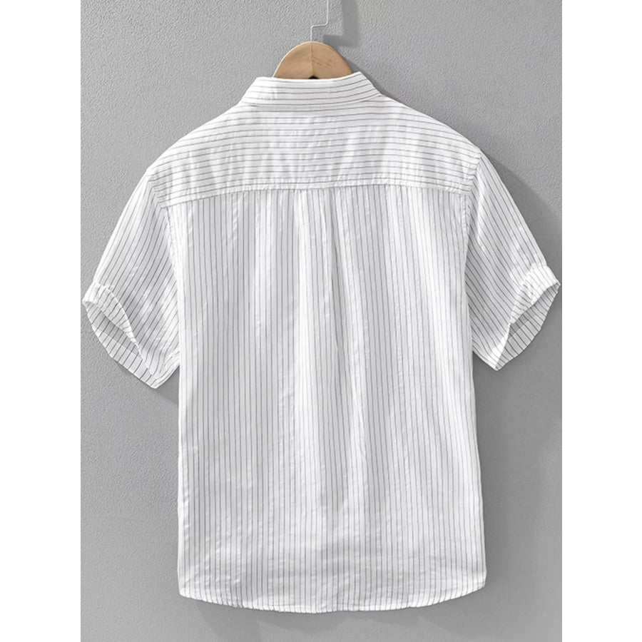 Men’s Plus Size Breathable Striped Short Sleeve Shirt Apparel and Accessories