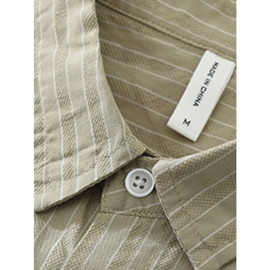 Men’s Plus Size Breathable Striped Short Sleeve Shirt Apparel and Accessories