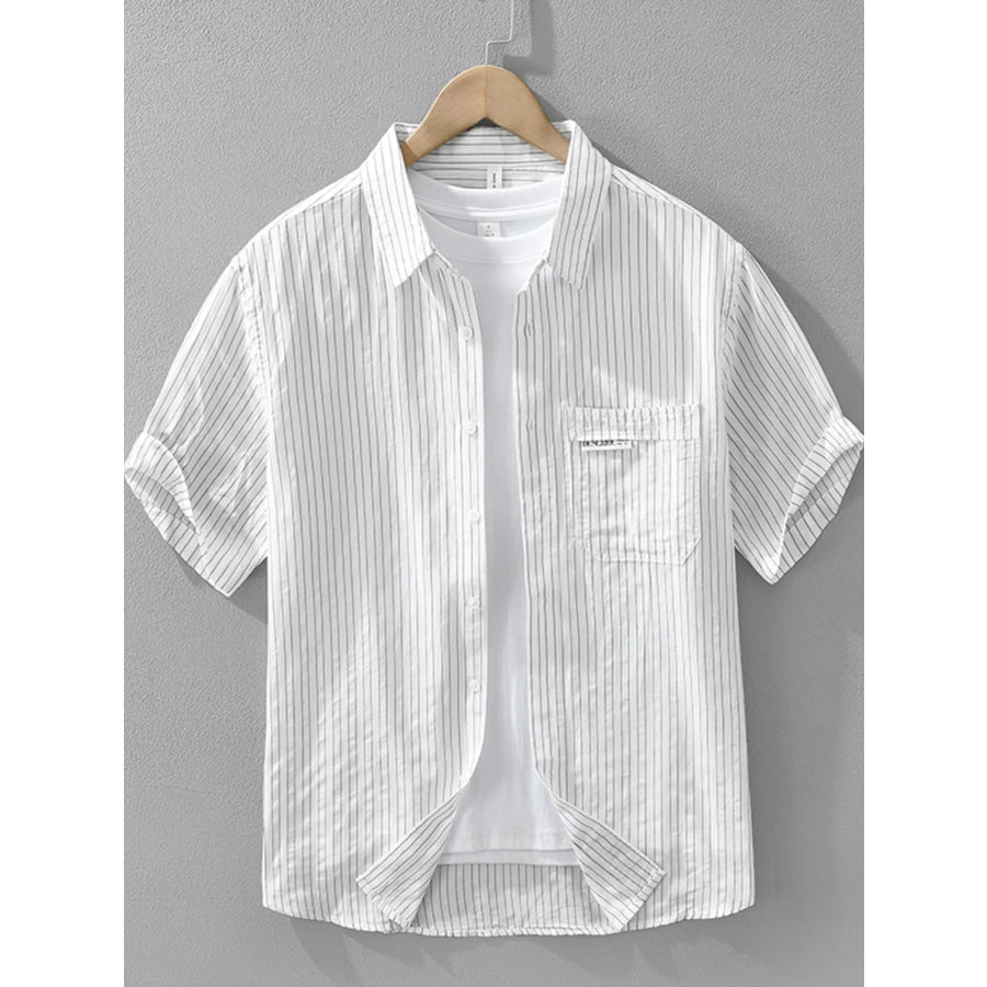 Men’s Plus Size Breathable Striped Short Sleeve Shirt White / M Apparel and Accessories