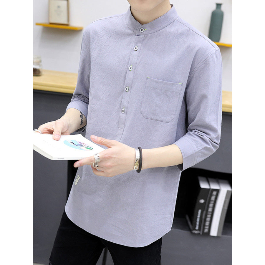 Men’s Plus Size Button Detail 3/4 Sleeve Shirt Plus Size Lilac / M Apparel and Accessories