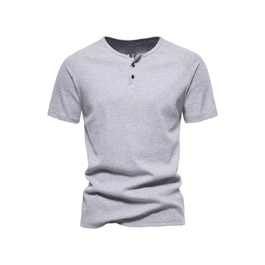Men’s Plus Size Button Detail Casual Henley T-Shirt Light Gray / M Apparel and Accessories