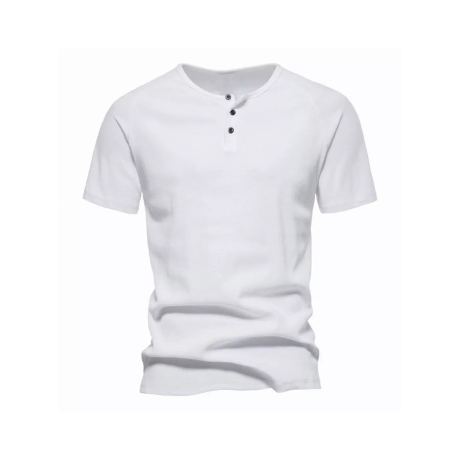 Men’s Plus Size Button Detail Casual Henley T-Shirt White / M Apparel and Accessories