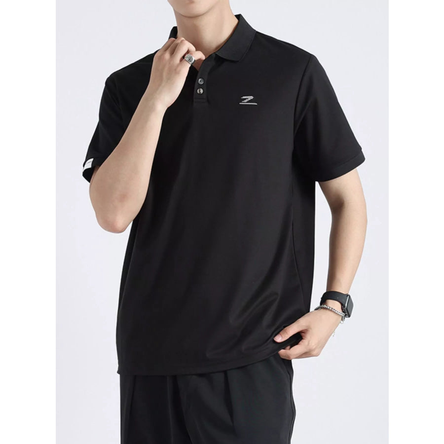 Men’s Plus Size Button Detail Casual Textured Polo Black / M Apparel and Accessories