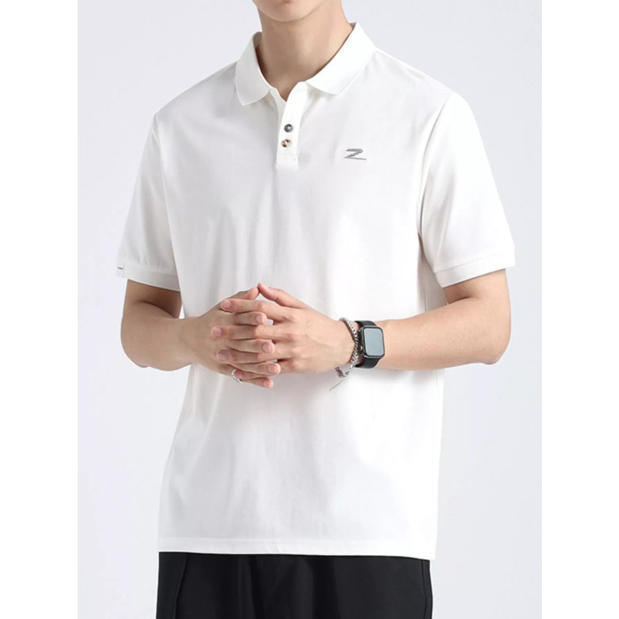 Men’s Plus Size Button Detail Casual Textured Polo White / M Apparel and Accessories