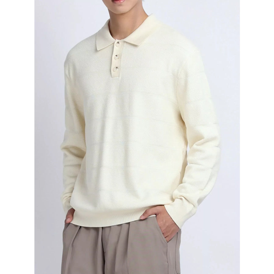 Men’s Plus Size Button Detail Long Sleeve Knit Top Apricot / M Apparel and Accessories