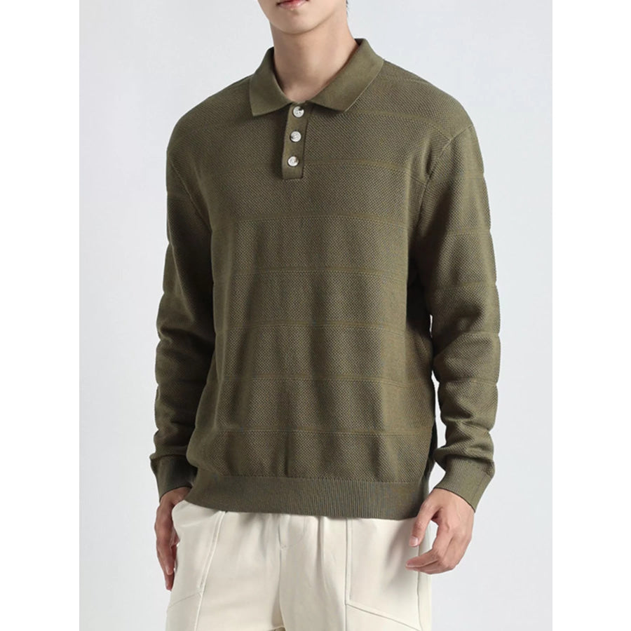 Men’s Plus Size Button Detail Long Sleeve Knit Top Army Green / M Apparel and Accessories