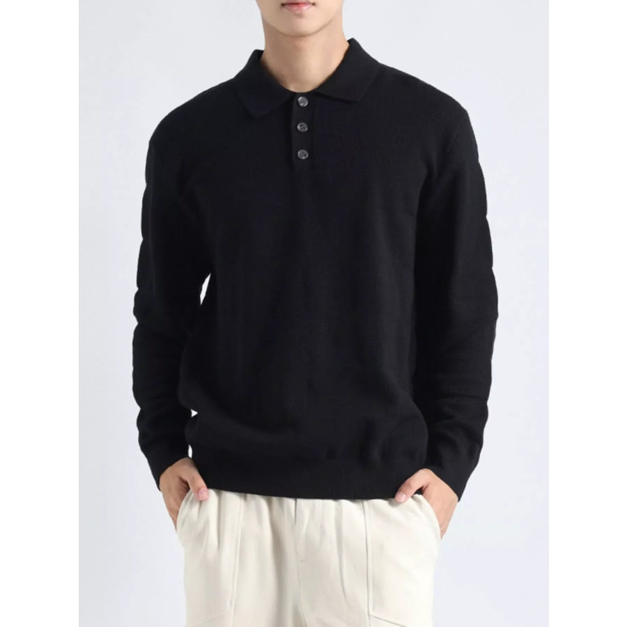 Men’s Plus Size Button Detail Long Sleeve Knit Top Black / M Apparel and Accessories