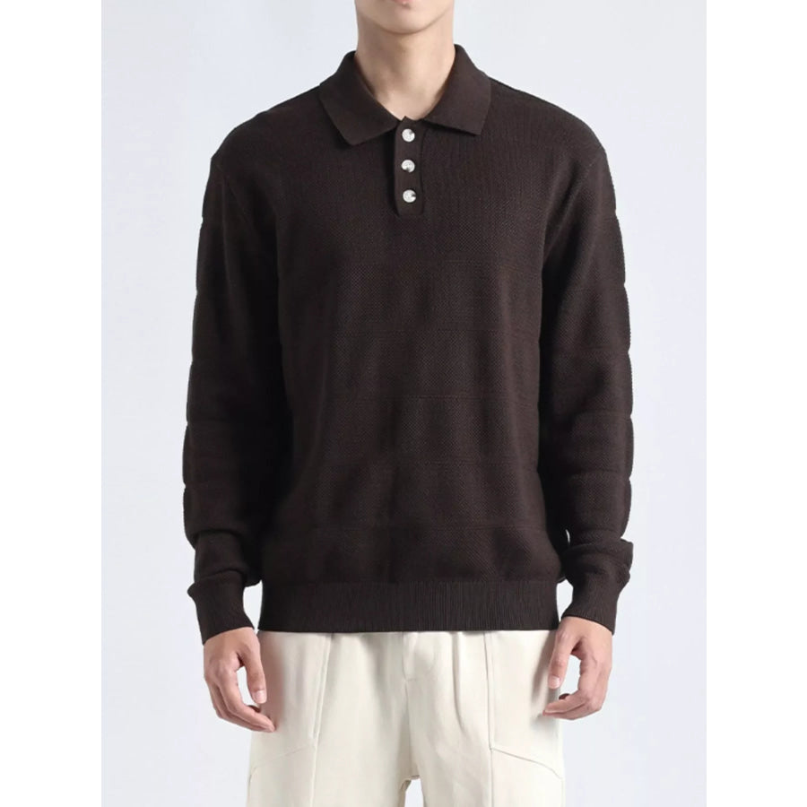 Men’s Plus Size Button Detail Long Sleeve Knit Top Brown / M Apparel and Accessories