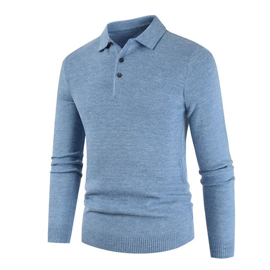 Men’s Plus Size Button Detail Long Sleeve Knit Top Sky Blue / M Apparel and Accessories