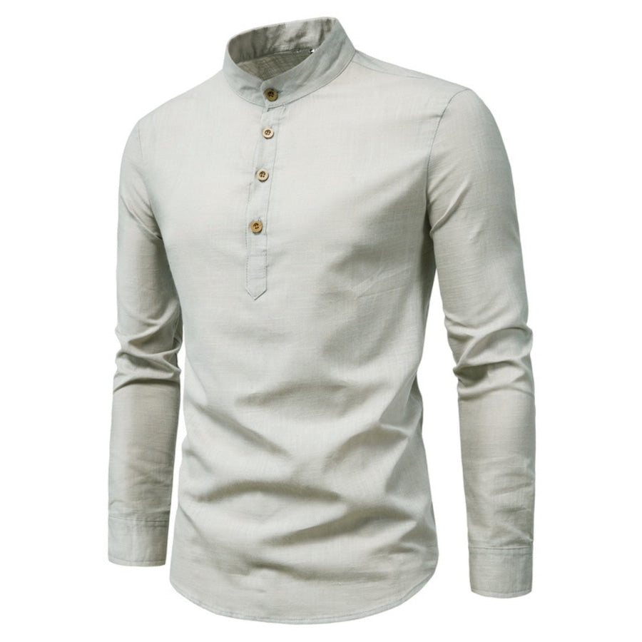 Men’s Plus Size Button Detail Long Sleeve Shirt Grey / M Apparel and Accessories