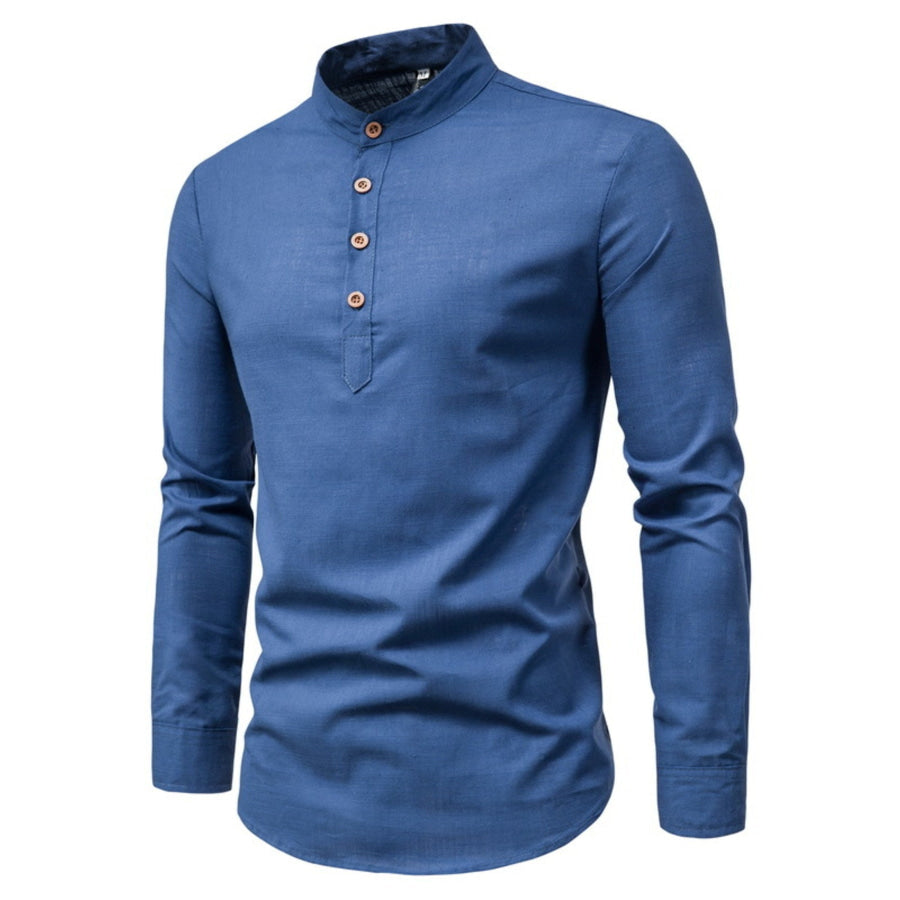 Men’s Plus Size Button Detail Long Sleeve Shirt Navy / M Apparel and Accessories
