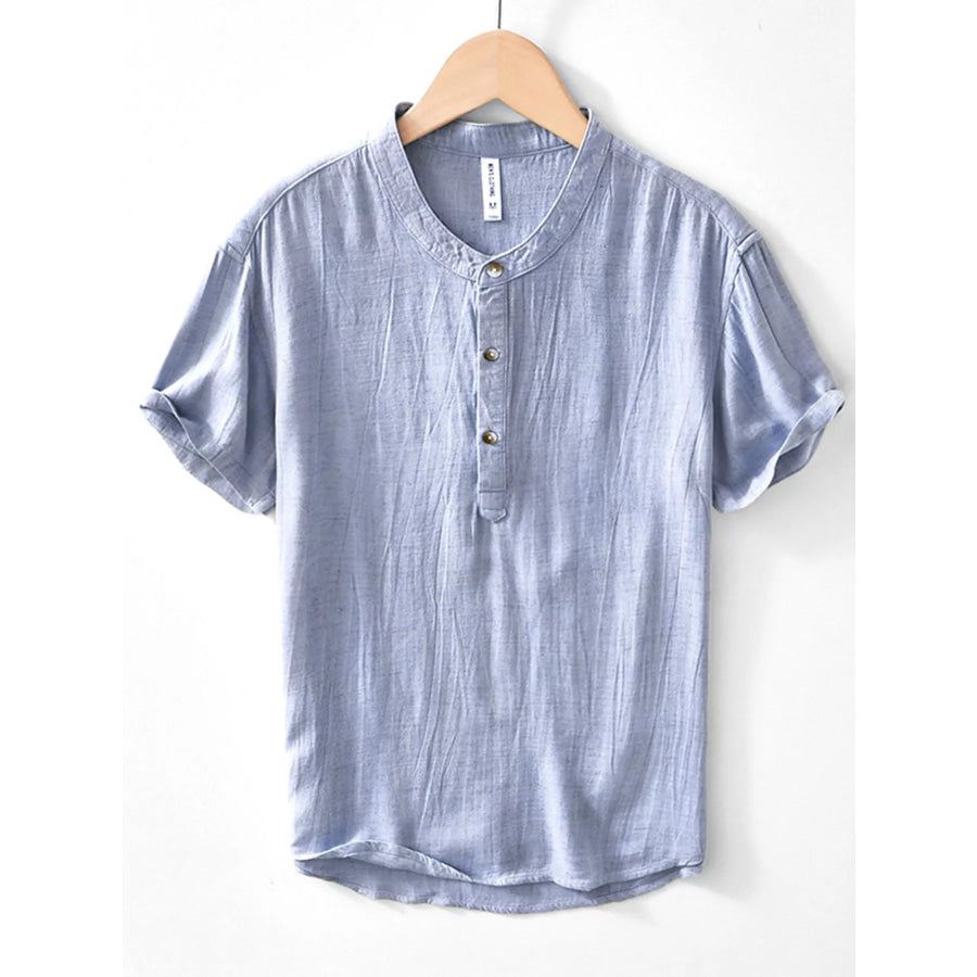 Men’s Plus Size Button Detail Short Sleeve Blouse Blue / M Apparel and Accessories