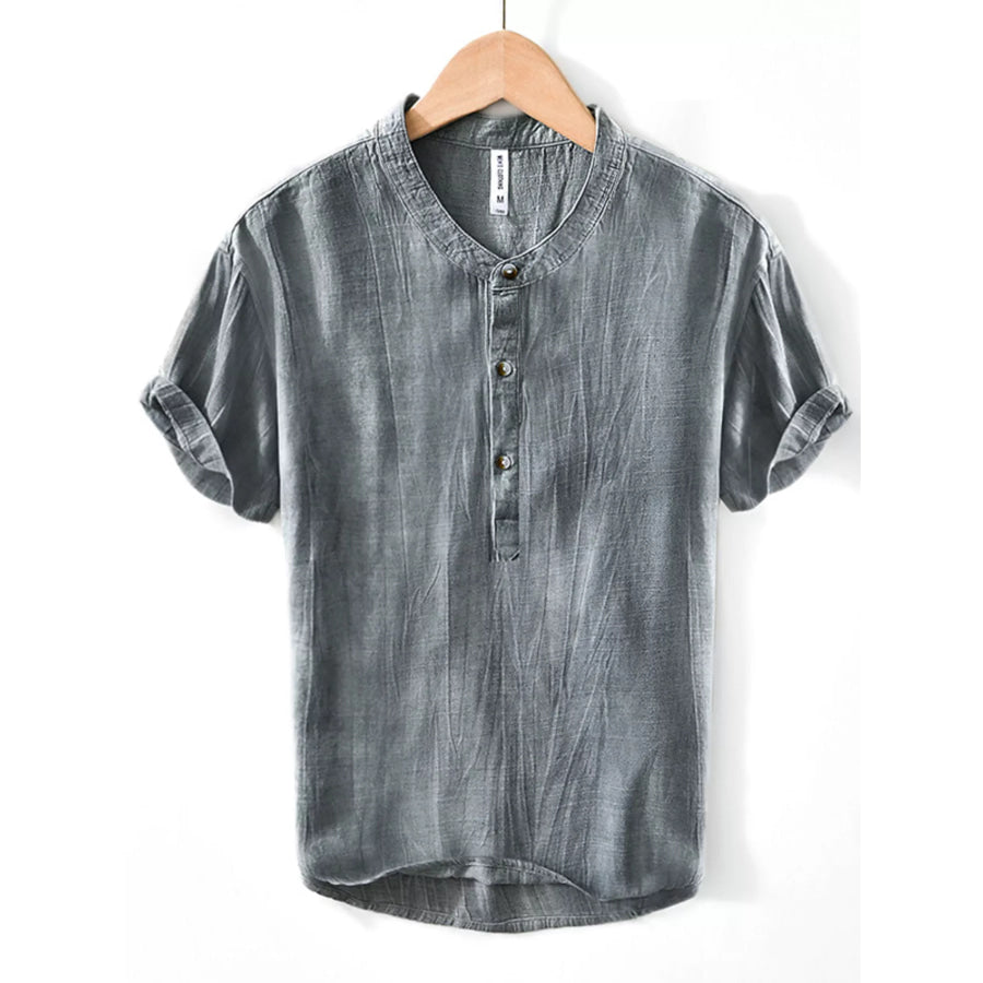 Men’s Plus Size Button Detail Short Sleeve Blouse Blue / M Apparel and Accessories