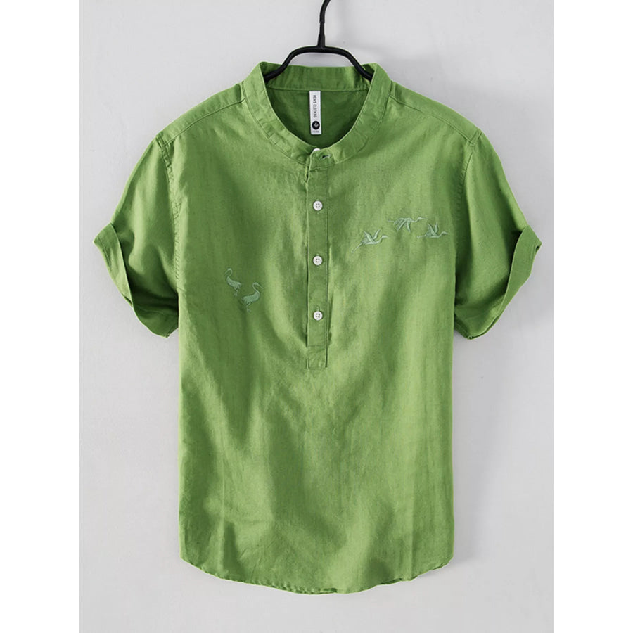 Men’s Plus Size Button Detail Short Sleeve Blouse Green / M Apparel and Accessories