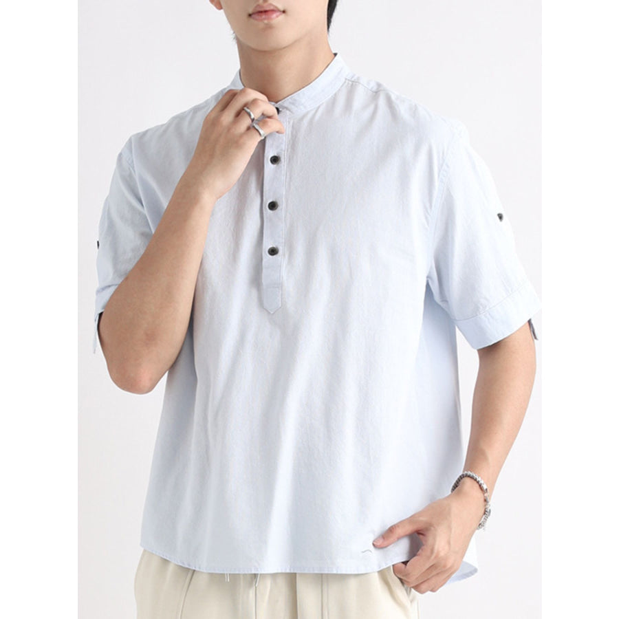 Men’s Plus Size Button Detail Short Sleeve Blouse Light Blue / M Apparel and Accessories