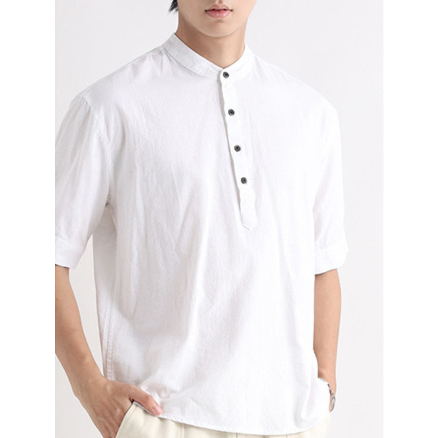 Men’s Plus Size Button Detail Short Sleeve Blouse White / M Apparel and Accessories