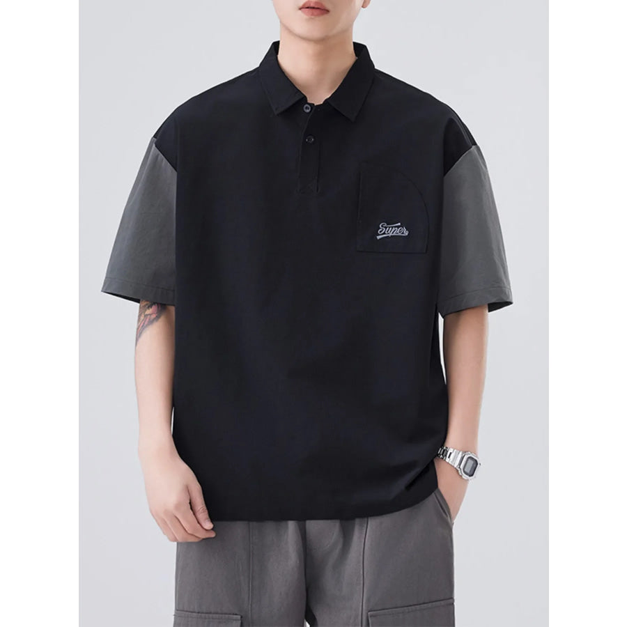 Men’s Plus Size Button Detail Short Sleeve Casual Polo Black / M Apparel and Accessories